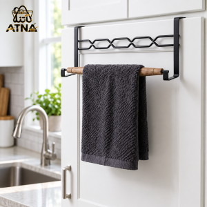آویز حوله پشت کابینتی با میله چوبی – کد ۲۰۳۳